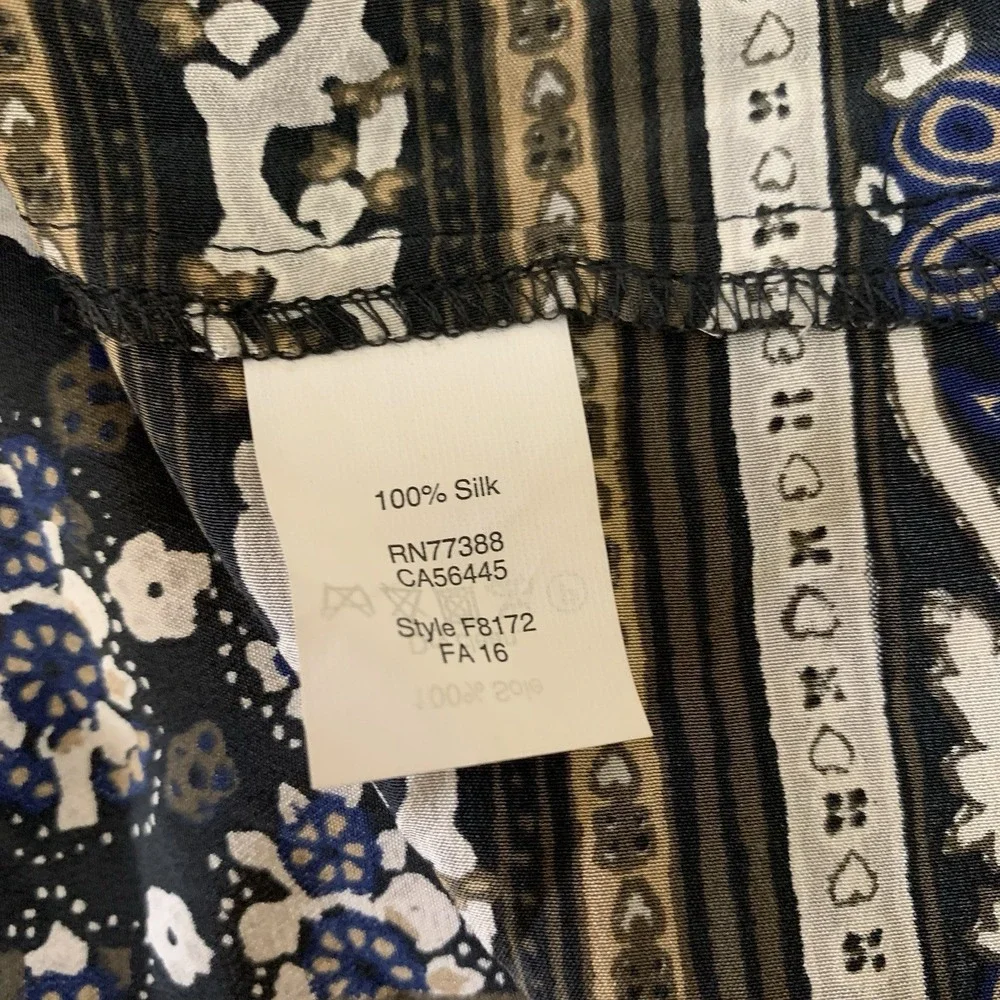 Madewell 100% Silk‎ Boho Peasant Blouse Black Floral Print Long Sleeve Top Small
